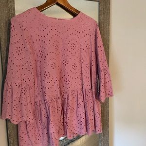 Purple eyelet top, quarter sleeve, peplum fit. Tts size large